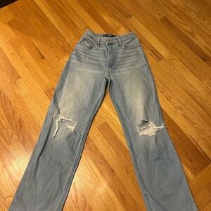 Hollister Blue Straight Leg Jeans with Distressed Knees
